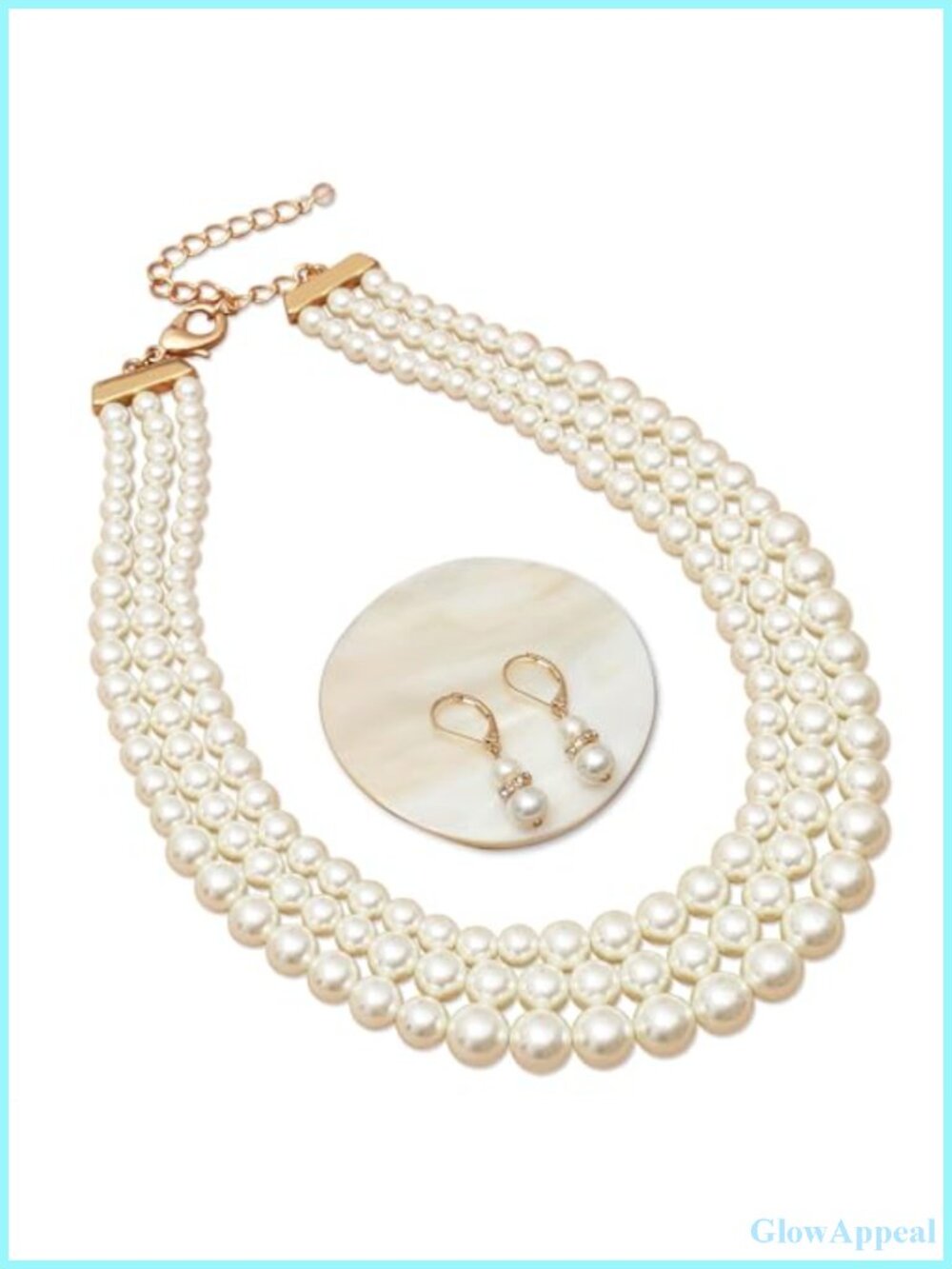 Layered Gold Pearl Necklace and Earring Set with Glass Pearls